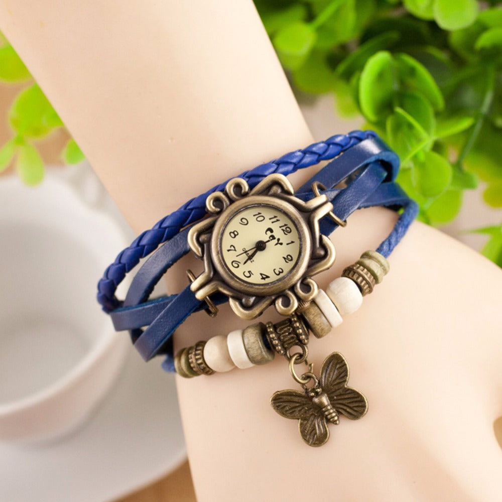 Vintage Layered Leather Strap Bracelet Watch