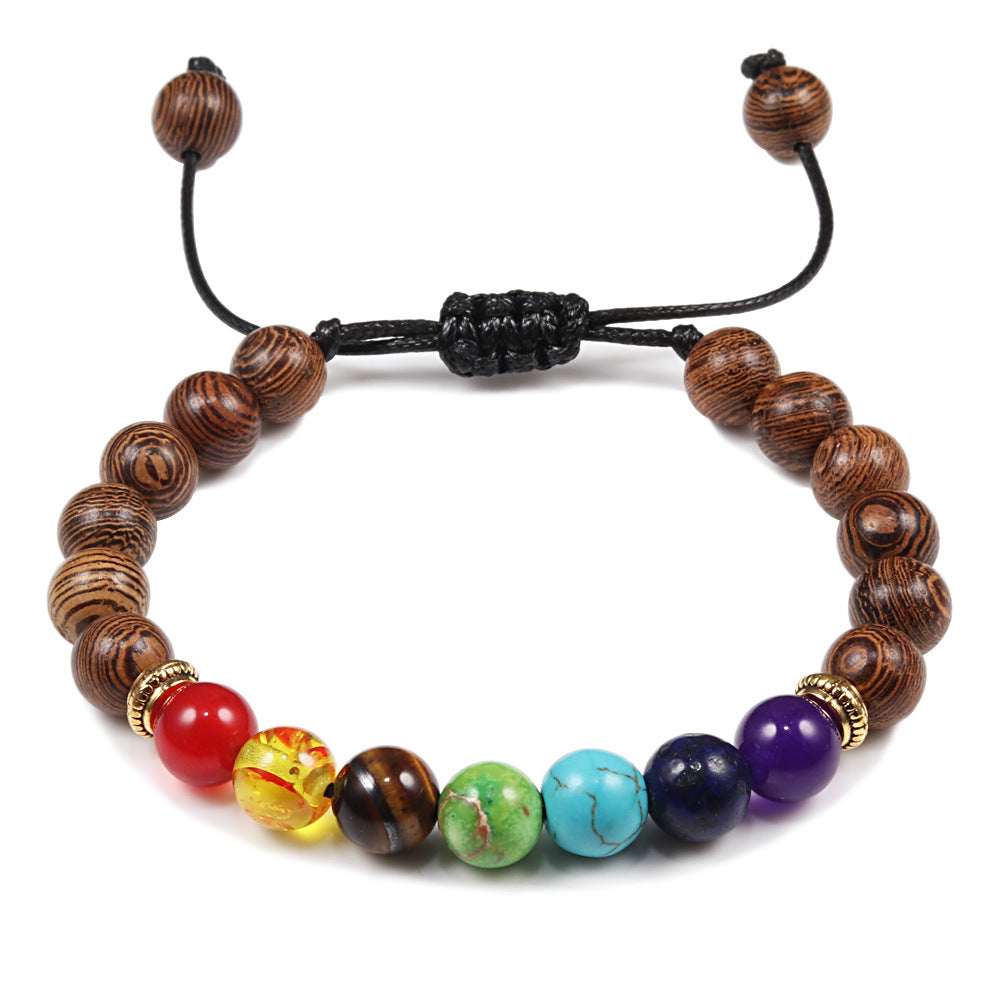 Volcanic Stone Yoga Bracelet Tiger Eye Stone Seven Chakra Braided Bracelet