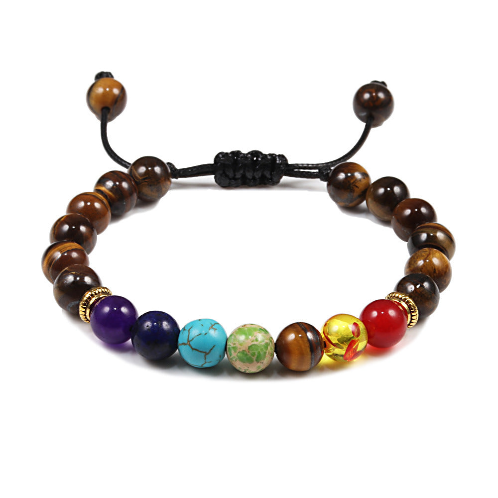 Volcanic Stone Yoga Bracelet Tiger Eye Stone Seven Chakra Braided Bracelet