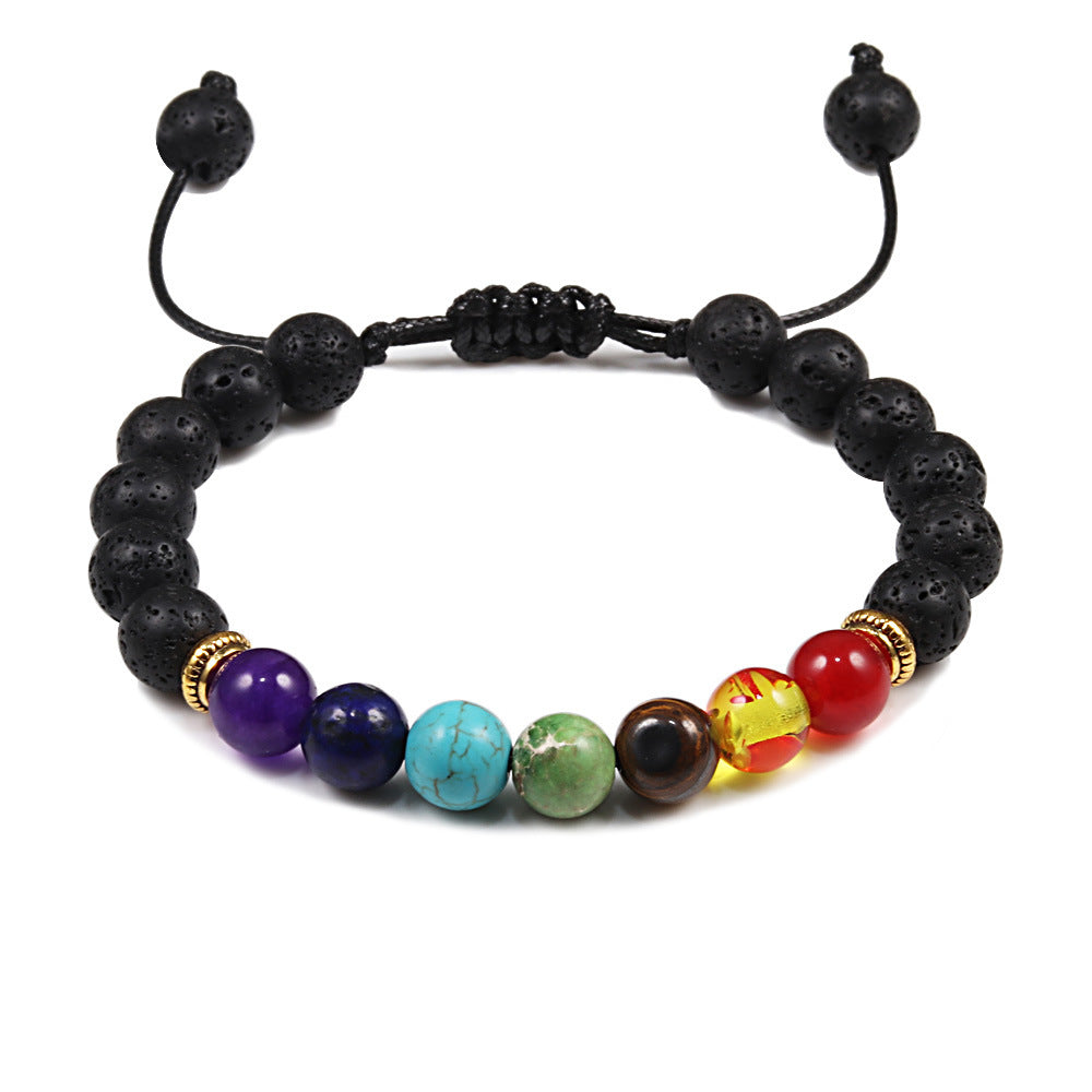 Volcanic Stone Yoga Bracelet Tiger Eye Stone Seven Chakra Braided Bracelet