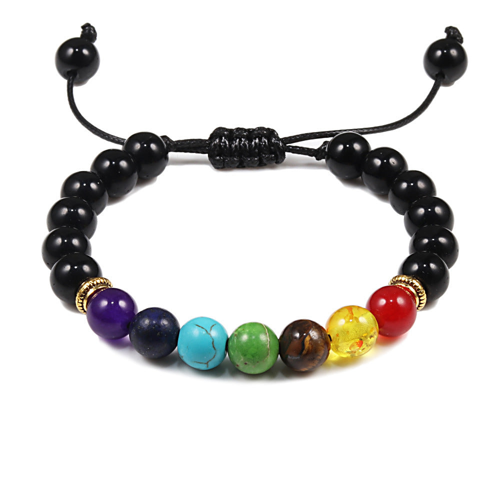 Volcanic Stone Yoga Bracelet Tiger Eye Stone Seven Chakra Braided Bracelet