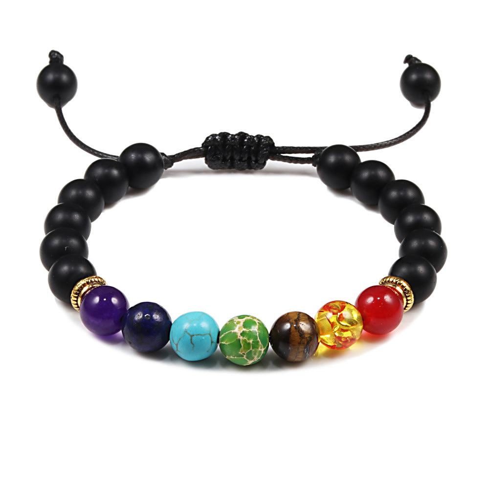 Volcanic Stone Yoga Bracelet Tiger Eye Stone Seven Chakra Braided Bracelet