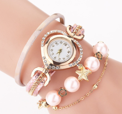 Circle Ladies Pearl Bracelet Watch Fashion Love Diamond Digital Ladies Watch