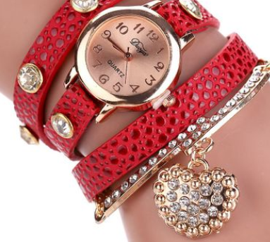 Brand watch lychee diamond pendant PU winding bracelet watch