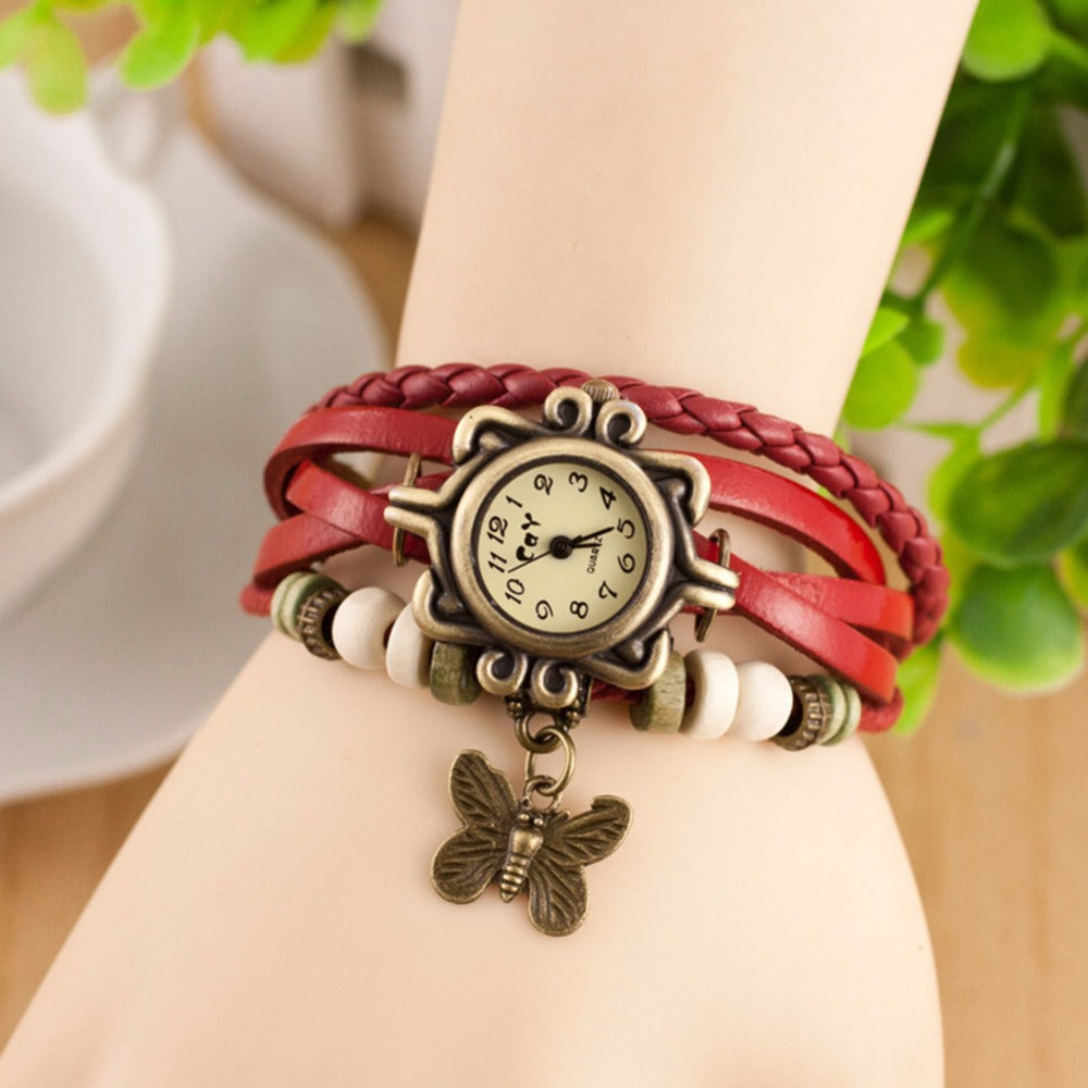 Vintage Layered Leather Strap Bracelet Watch