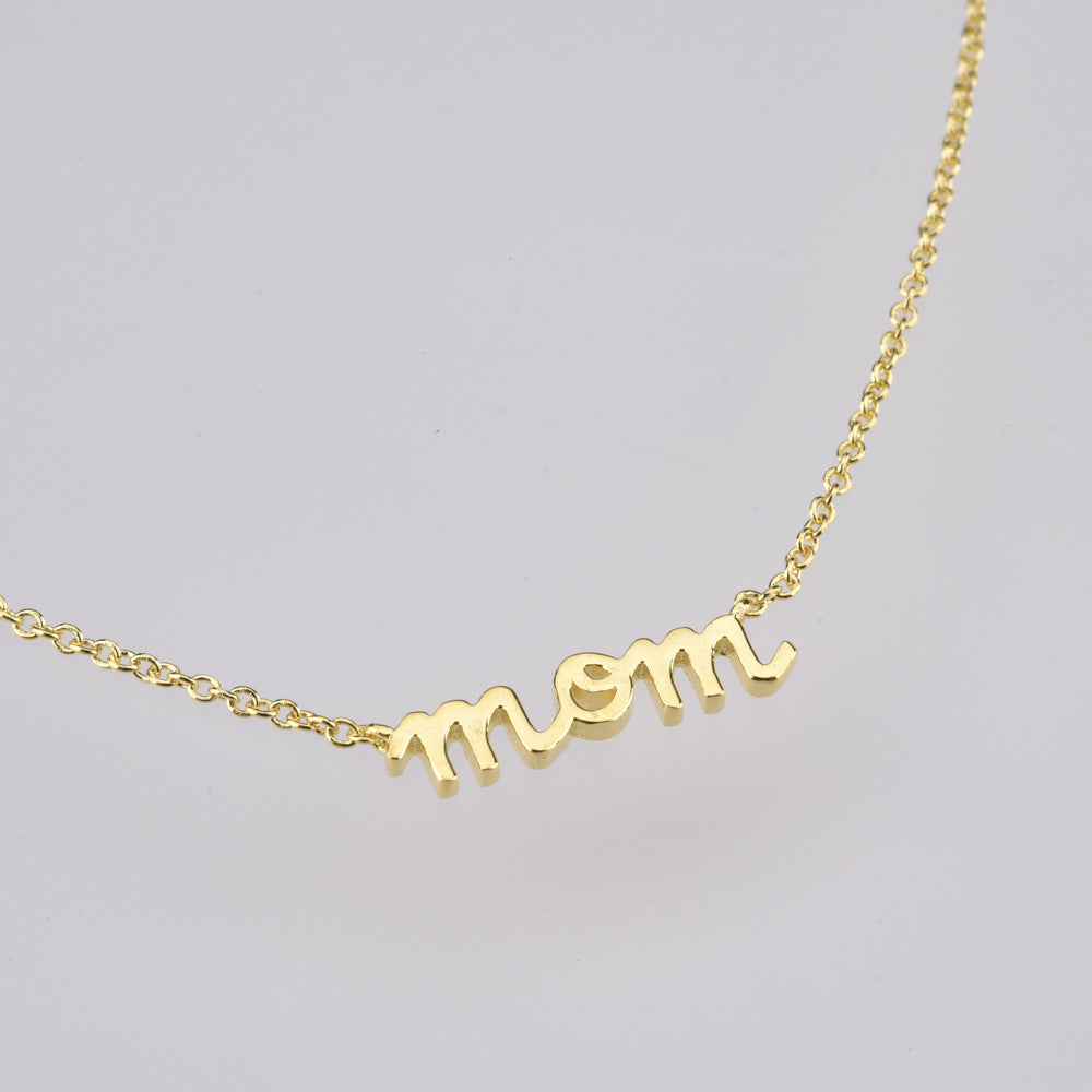 Sterling Silver Letter MOM Pendant Necklace