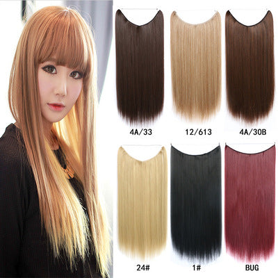 Silky Straight Synthetic Invisible Wire No Clips in Hairpiece