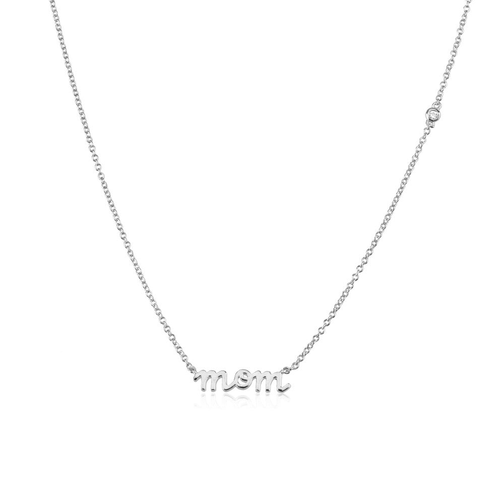 Sterling Silver Letter MOM Pendant Necklace