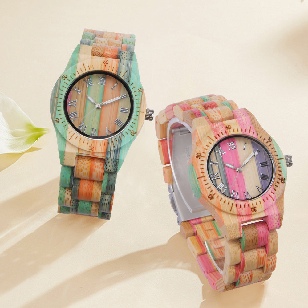 Women's Colorful Bamboo Fashion Casual Wooden Quartz Watch