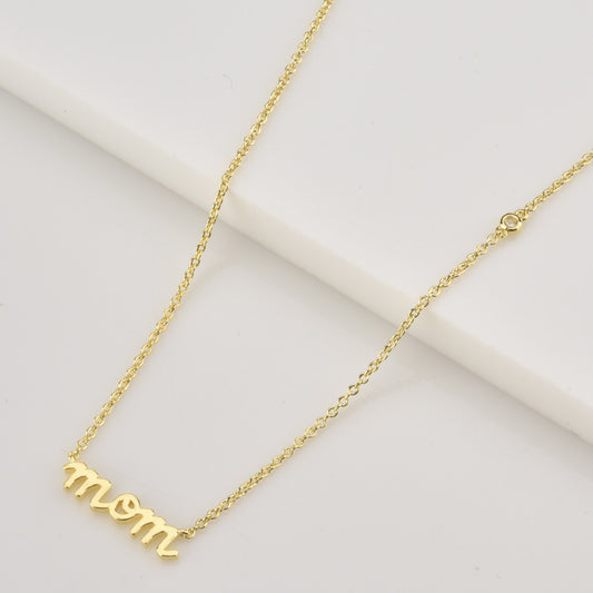 Sterling Silver Letter MOM Pendant Necklace