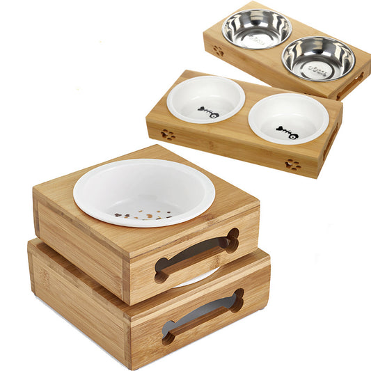 Pet Bowl Single Double Bamboo Ceramic or Stainless Steel