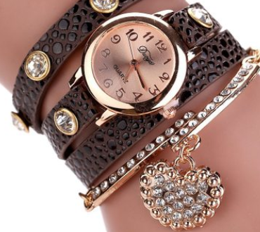 Brand watch lychee diamond pendant PU winding bracelet watch