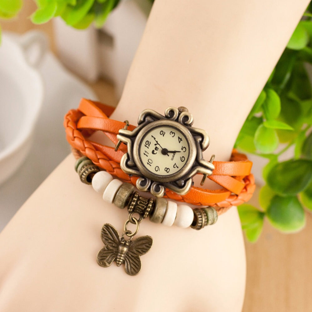 Vintage Layered Leather Strap Bracelet Watch