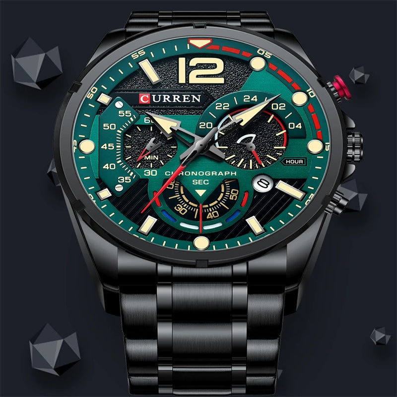 Men's Multi-functional Luminous Steel Strap Quartz Watch