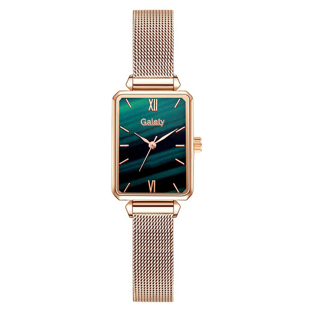 Alloy Mesh Square Head Quartz Bracelet Watch