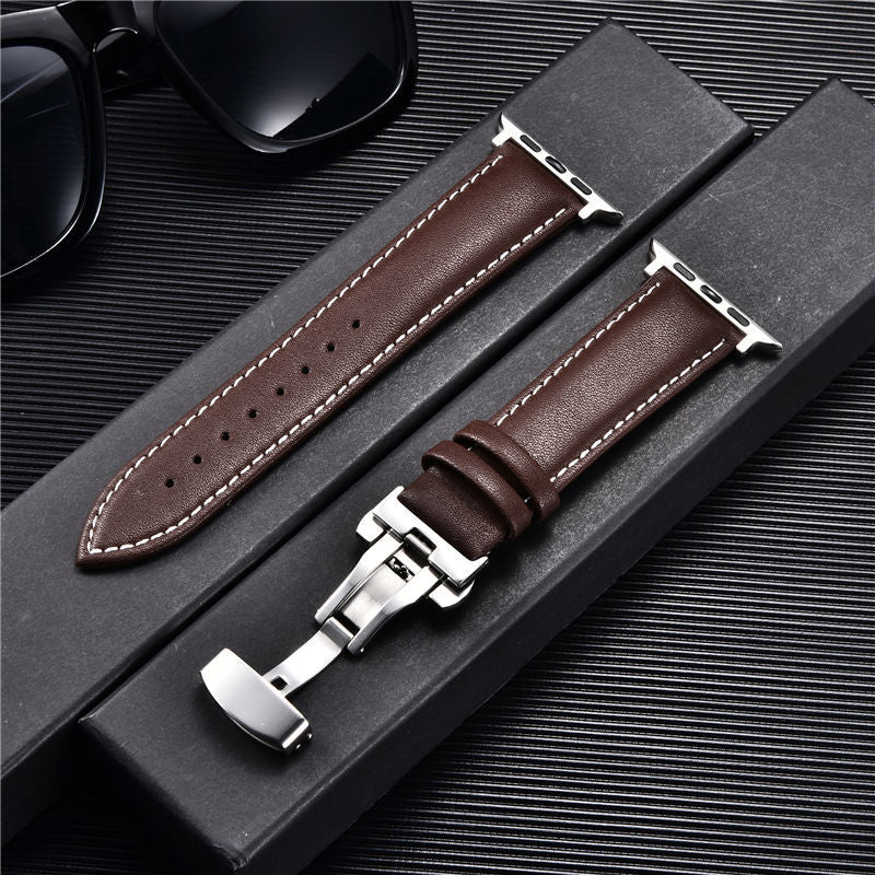 Compatible with Apple, Strap Watch First Layer Leather Butterfly Buckle Strap Iwatch6se