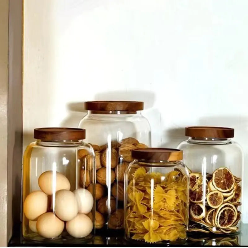 Large-Capacity Glass Jar with Wooden Lid