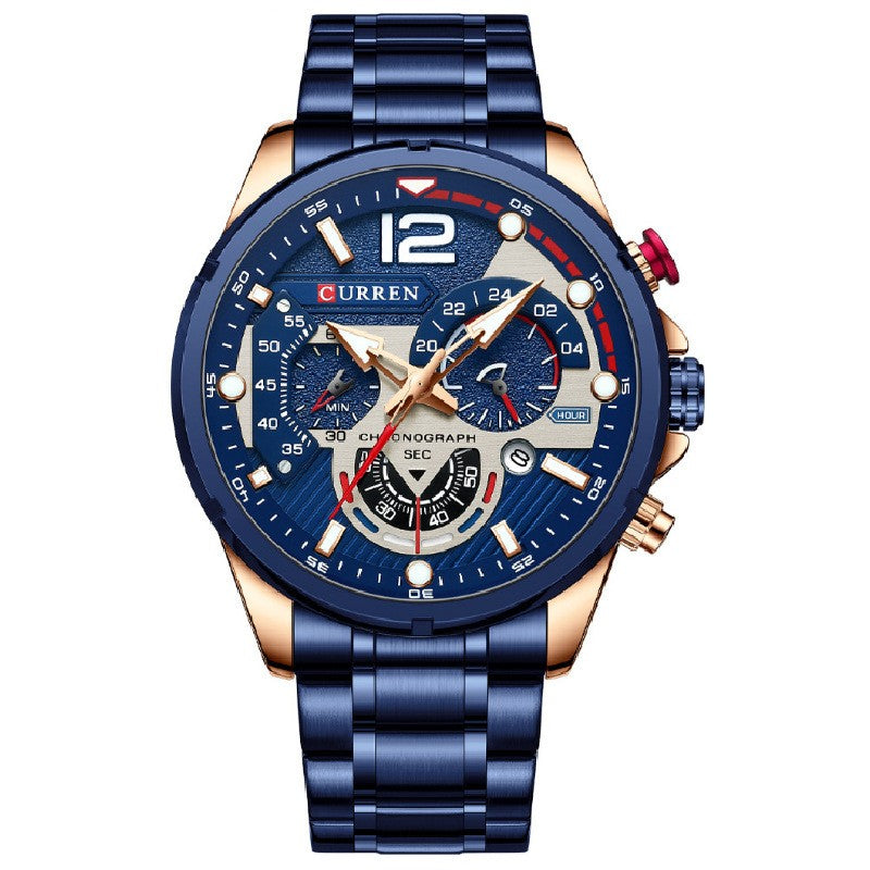 Men's Multi-functional Luminous Steel Strap Quartz Watch