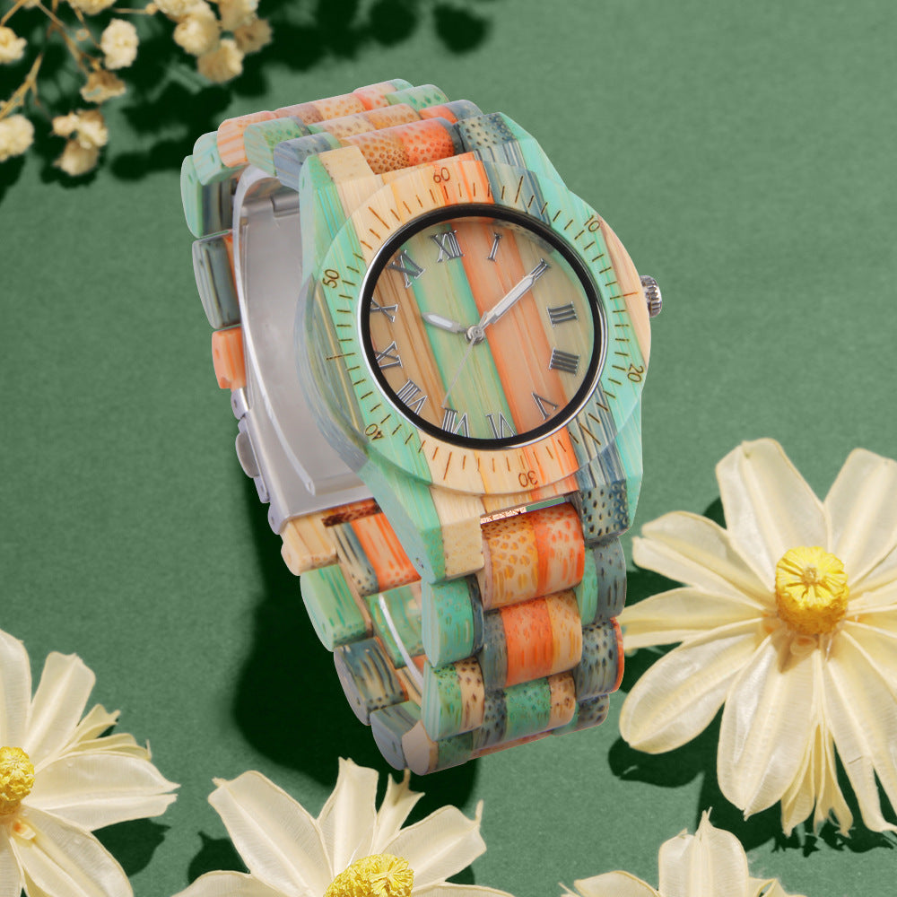 Women's Colorful Bamboo Fashion Casual Wooden Quartz Watch