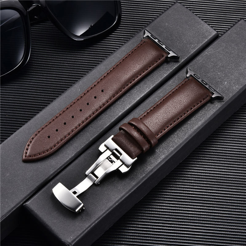 Compatible with Apple, Strap Watch First Layer Leather Butterfly Buckle Strap Iwatch6se