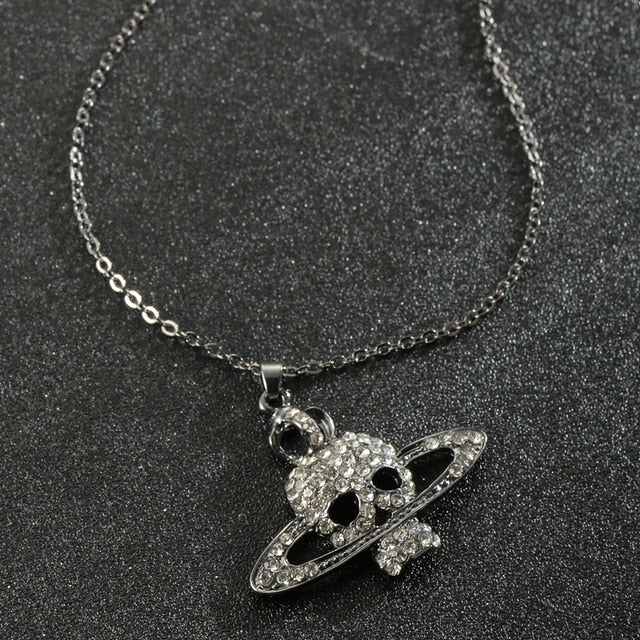 Skull Cross Saturn Necklace