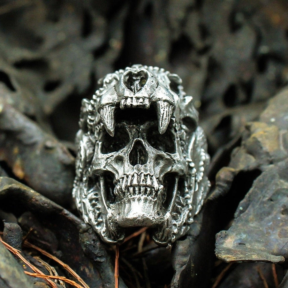 Indian Jaguar Warrior Skull Ring