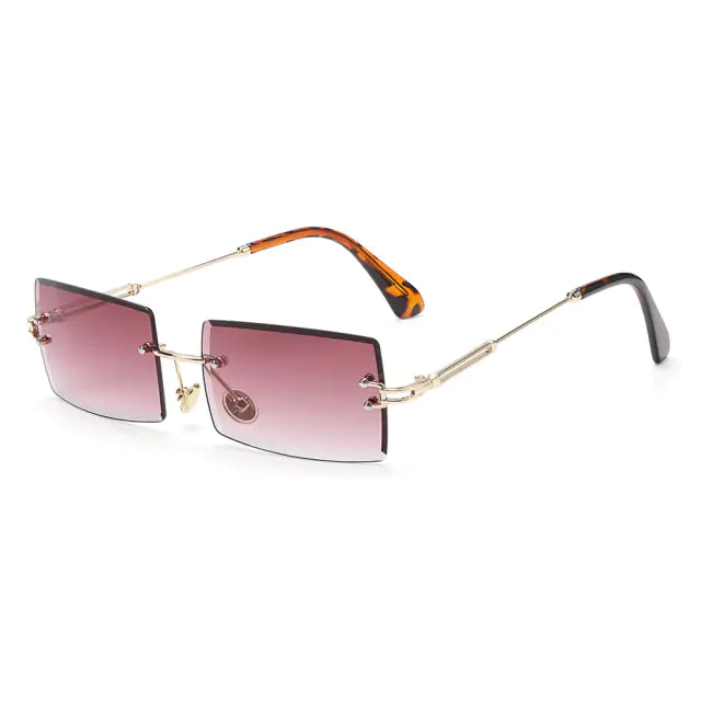 Rimless Small Rectangle Sunglasses UV400 Eyewear