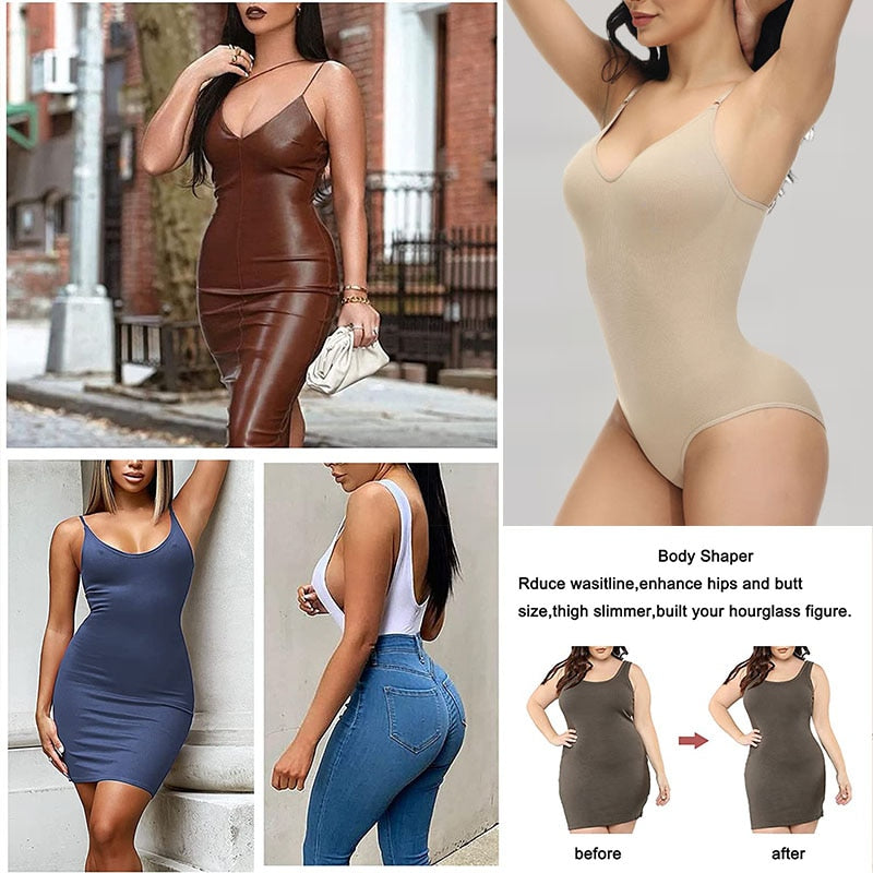 V Neck Spaghetti Strap Compression Body Suits