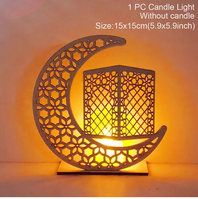 HUIRAN EID Wooden Candle Holder Eid Mubarak Ramadan Decoration For Home Ramadan Kareem Muslim Islamic Festival Party DIY Decor