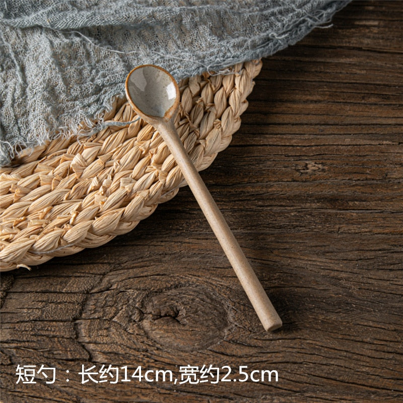 Ceramic Soup Spoon Japanese Tableware Eating Spoon Creative Long handle Spoons Kitchen Cooking Utensil Tool Teaspoon For Kicthen