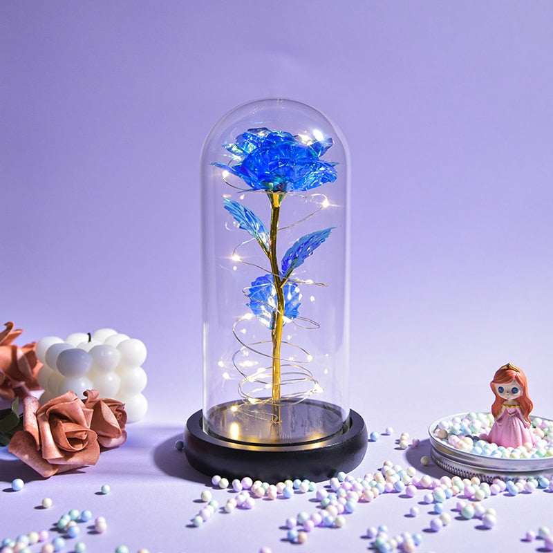 Mothers Day Gifts Beauty and The Beast Preserved Roses In Glass Galaxy Rose LED Light Artificial Flower Gift for Mom Women Girls