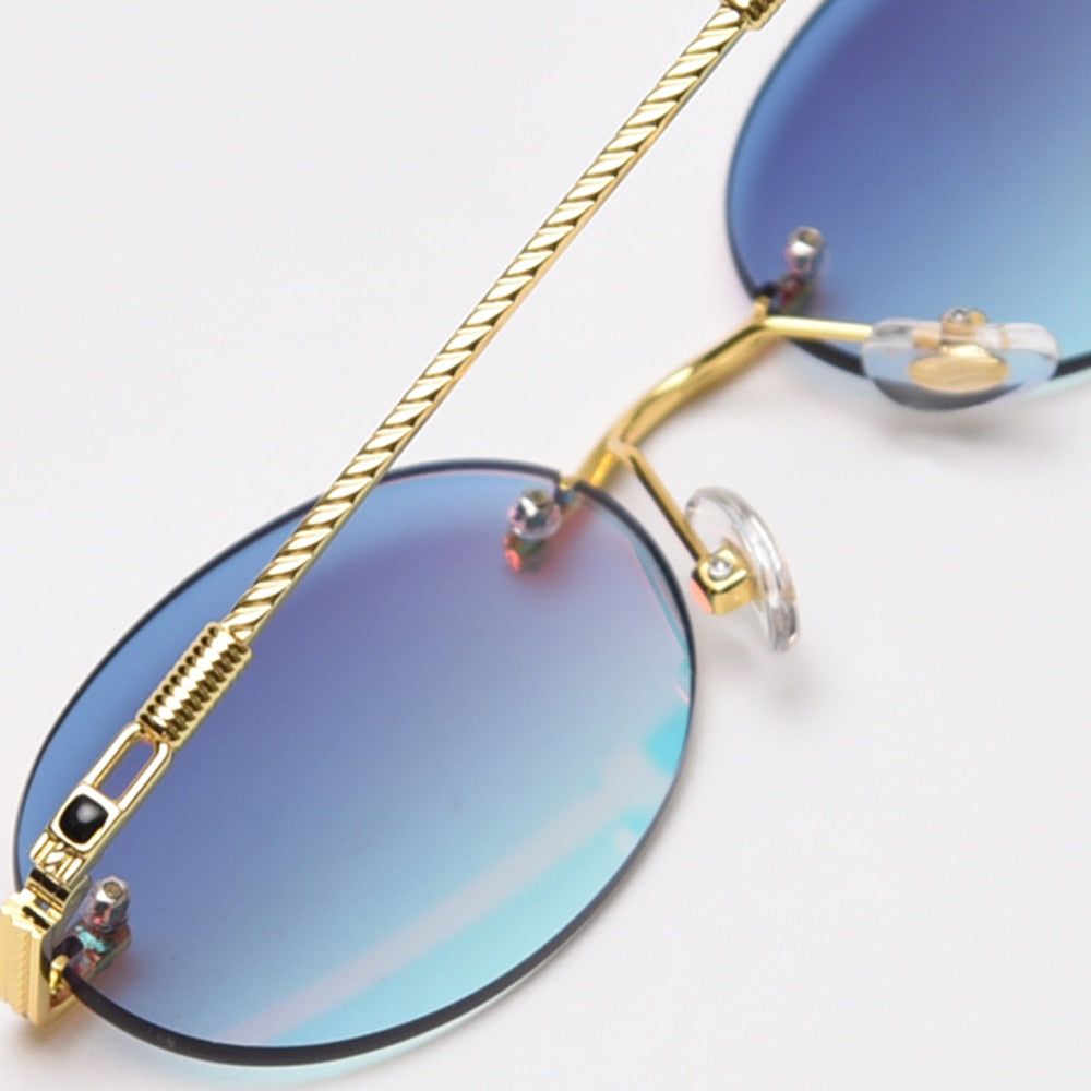 Peekaboo retro oval sunglasses rimless man blue mirror gold metal male glasses round frameless women high quality gift items