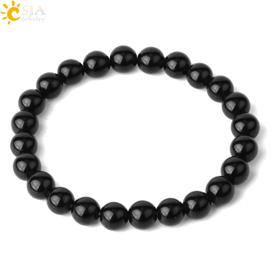 CSJA 8mm Natural Stones Strand Bracelets Single Color Round Beaded Healing Elastic Bracelet for Women Simple Trendy Jewelry G432