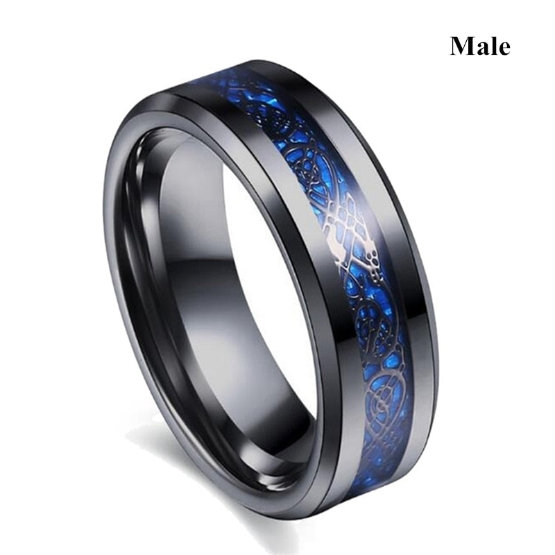 Carofeez Charm Couple Ring Stainless Steel Black Men&#39;s Ring Blue Zircon Women&#39;s Ring Sets Valentine&#39;s Day Wedding Bands