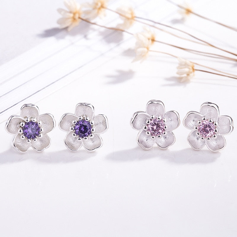 XIYANIKE Silver Color  Handmade Flower Crystal Stud Earrings For Women Multi-Color Charm Zircon Small Ear Hoops Jewelry