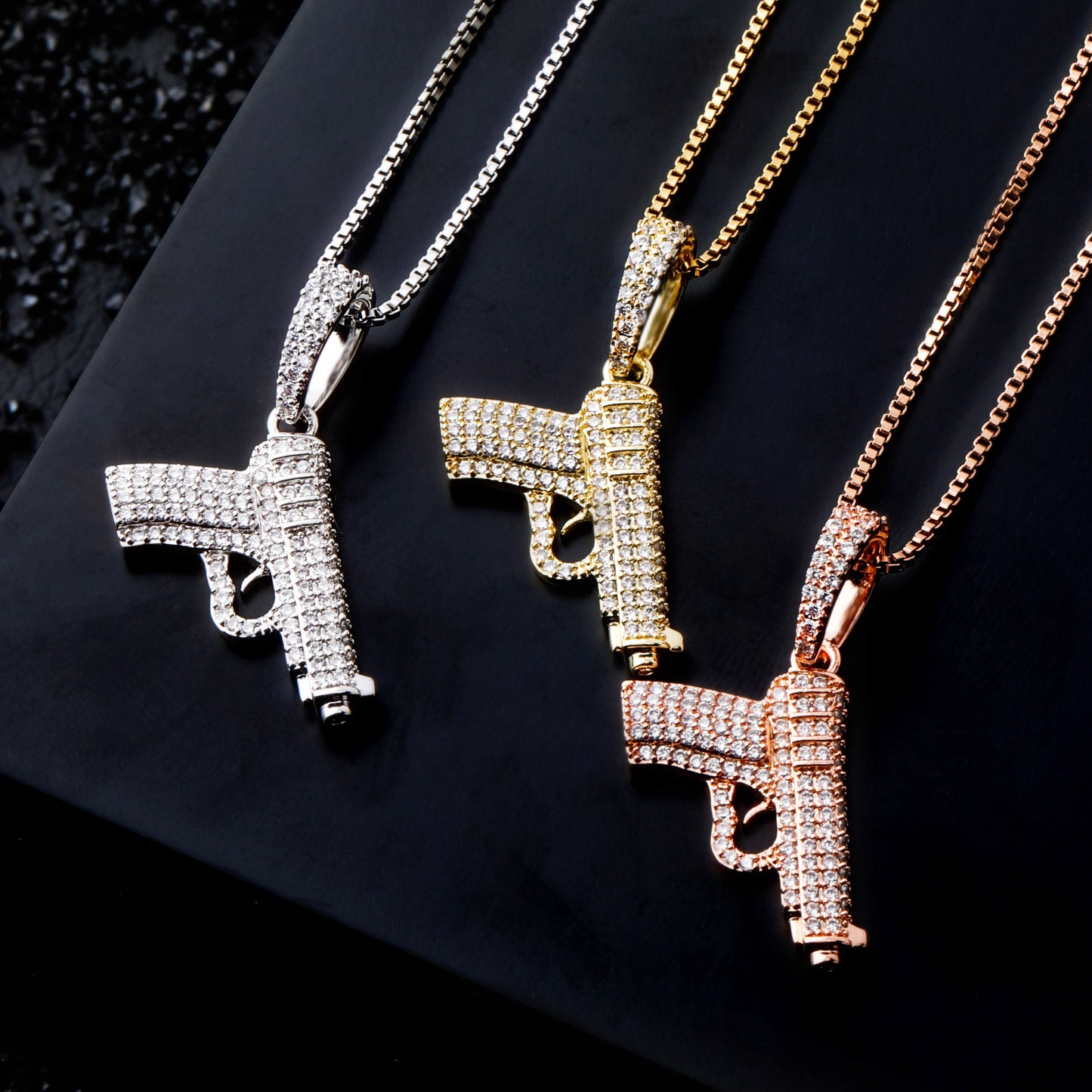 TOPGRILLZ Hip Hop Woman Pendant 925 Sterling Silver Glittering Pistol Pendant Iced Out Zircon Necklace Fashion Charm