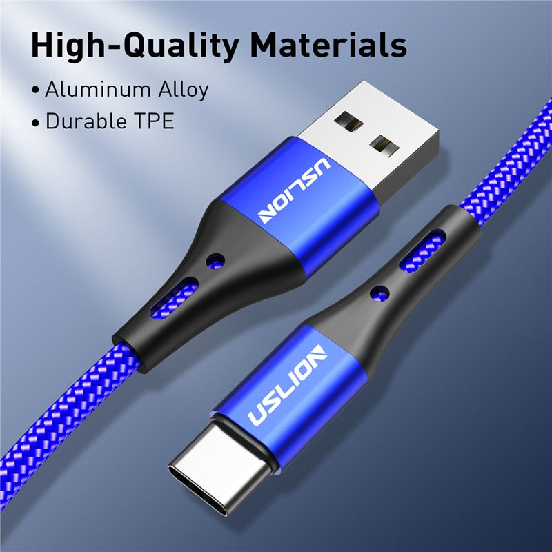 USLION 3A 3m USB Type C Cable For Xiaomi Redmi Note 10 Fast Phone Charging Wire USB C Cable For Huawei P40 Mate 30Type C Charger