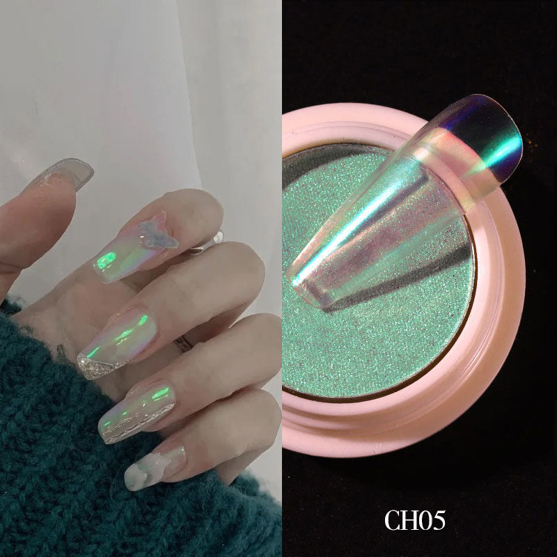 1g/box Transparent Holo Nail Glitter Mirror Aurora Neon Powders Dust Chameleon Nail Art Chrome Pigment Dipping Powder Decoration