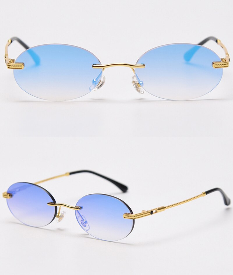 Peekaboo retro oval sunglasses rimless man blue mirror gold metal male glasses round frameless women high quality gift items