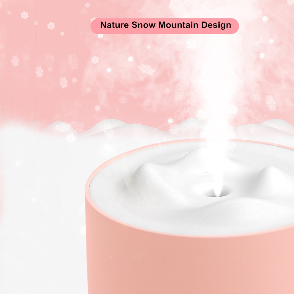 White Snow Mountain Humidifier 500ML Ultrasonic USB Aroma Air Diffuser Soothing Light Aromatherapy Humidificador Home Difusor