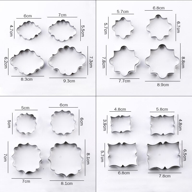 4Pcs/Set Stainless Steel Fondant Mold Cookie Stamper Nameplate Wedding Biscuit Lace Blessing Circle Flower Frame Cake Decoration