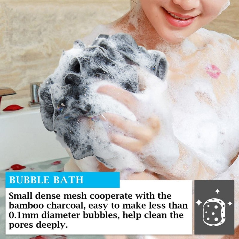 Bamboo Charcoal Bath Ball Bath Flower Bath Loofah Sponge Shower Pouf Body Scrubber Ball Mesh Pouf Bath Sponge Easy to Use