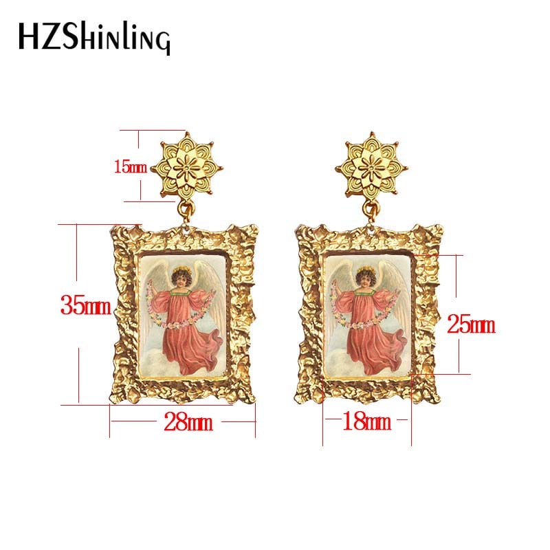 Antique Dangle Earrings Mother of God Virgin Mary Retro Paintings Glass Cabochon Mandala Pendants Jewelry for Women