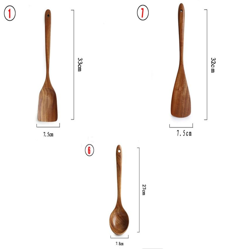 1-7pcs/set  Teak natural wood tableware spoon colander spoon special nano soup skimmer cooking spoon wooden kitchen tool kit