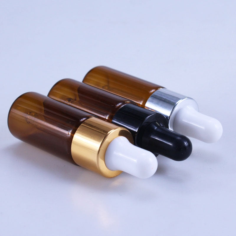 50pcs/lot 5ml 10ml 15ml 20ml Amber Glass Dropper Bottle Jars Vials With Pipette For Cosmetic Perfume Essential Oil Bottles