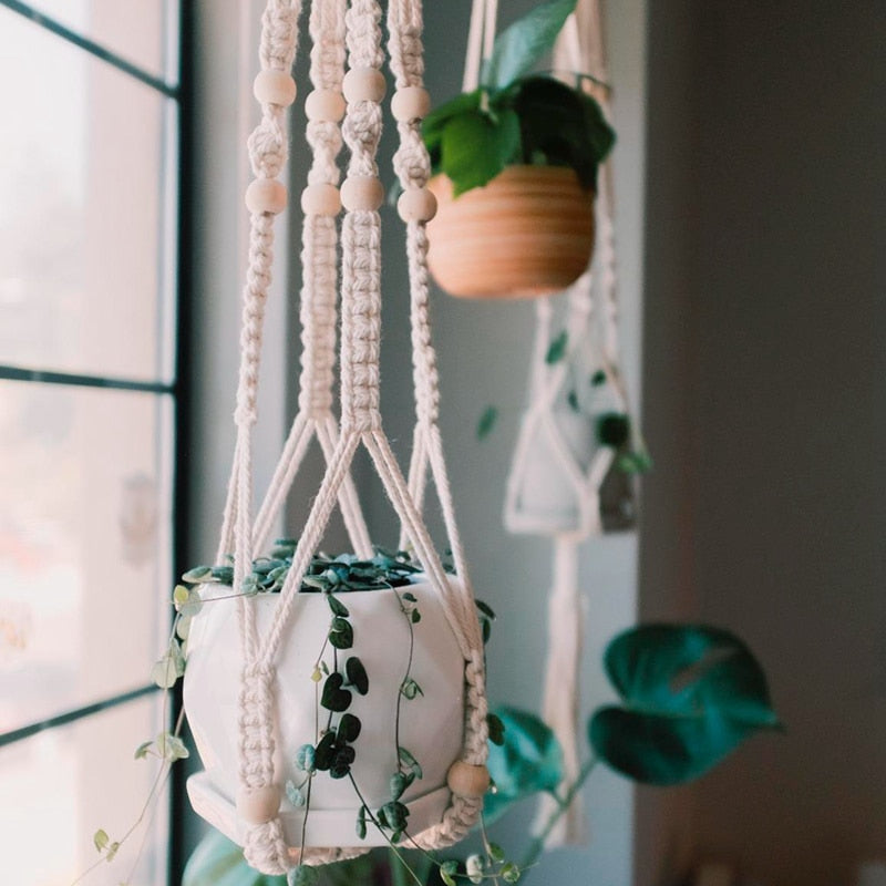 Macrame Handmade Plant Hanger Baskets Flower Pots Holder Balcony Hanging Decoration Knotted Lifting Rope Home Garden Supplies