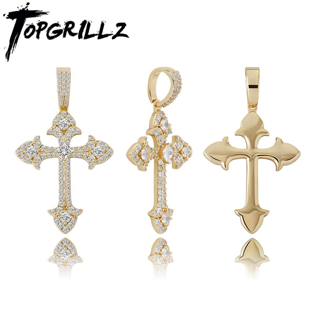 TOPGRILLZ Cross Pendant Ice Crystal Cubic Zircon Cross Pendant Necklace For Men Hip Hop Jewelry Gift