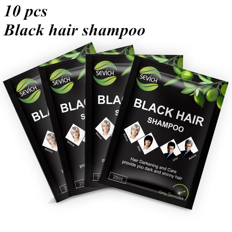 Sevich 10 pcs/lot Instant Black Hair Shampoo Make Grey and White Hair Darkening Shinny in 5 Minutes Make Up Hair Color Shampoo