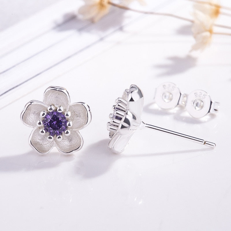 XIYANIKE Silver Color  Handmade Flower Crystal Stud Earrings For Women Multi-Color Charm Zircon Small Ear Hoops Jewelry