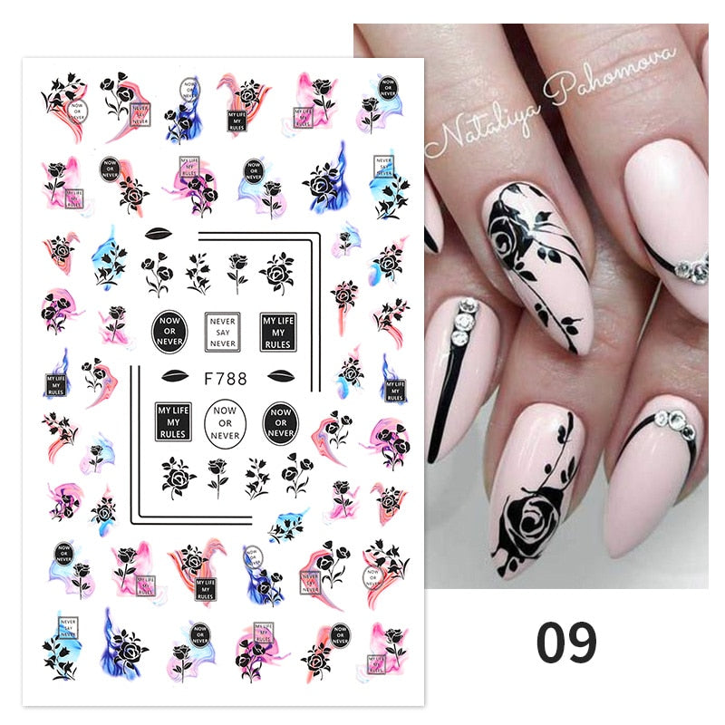 1PC Heart Love Design 3D Nail Sticker English Letter stickers Face Pattern Trasnfer Sliders Valentine&#39;s Day Nail Art Decoration